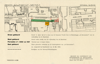 212064 Plattegrond van de Kaatstraat met gedeelten van de Herenweg, Adelaarstraat en aansluitende straten met bebouwing ...